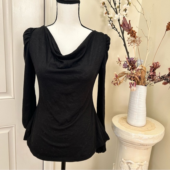2 cowl drape neck, peplum flared waist, zipper coral black long sleeve tops - Picture 13 of 15